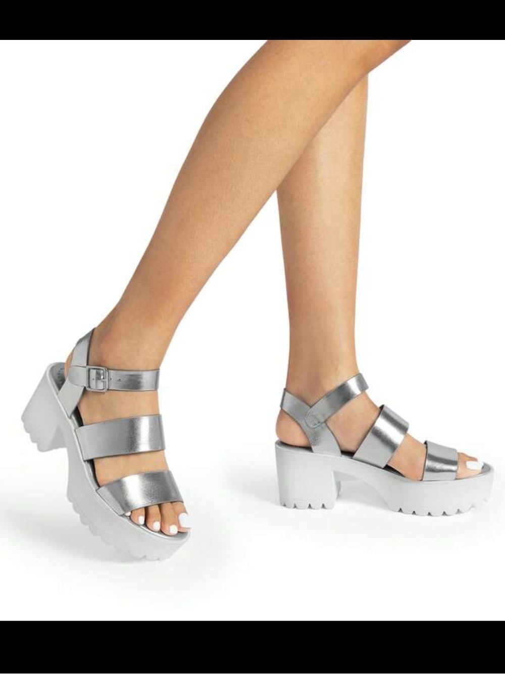 Metallic Silver Platform Strappy Sandals